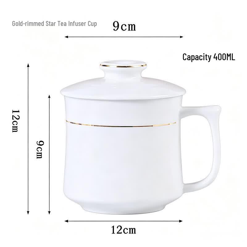 ETUB Gold Rim Star Ceramic Teacup with Lid