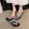 Fashion Crystal Square with Flip-flops Summer New Square Head Open Toe Sequin Butterfly Anti-slip Wear Heels