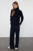Women's Fashionable Stylish Sweater Navy Blue Collar Button Detailed Knitwear Sweater
