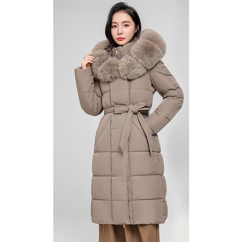 Women's Fur Collar Down Jacket Mid-length Over-the-knee Thickened Hooded Cotton-padded Jacket Winter Coat