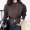 Autumn and Winter Short Zip Pullover Sweater Women's Waisted Round Neck Pullover