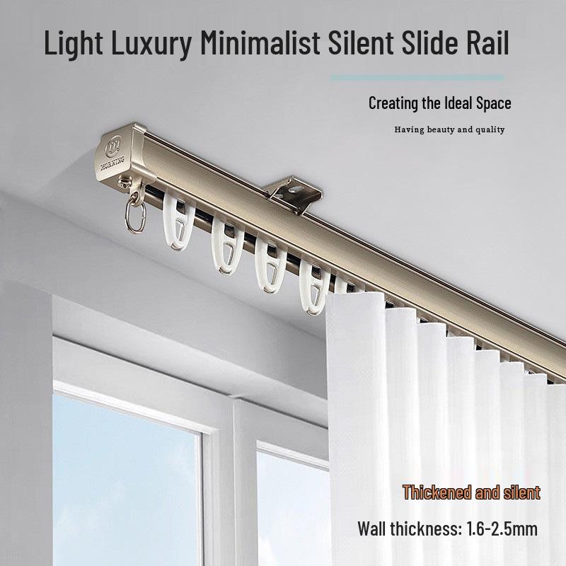Double Track Silent Glider Curtain Rail, Aluminum Alloy, Top Mount