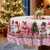 Pink Girl Christmas Table Cloth, Snowman Reindeer Gift Plaid Tablecloth, Pink Rose Lace Table Cloth