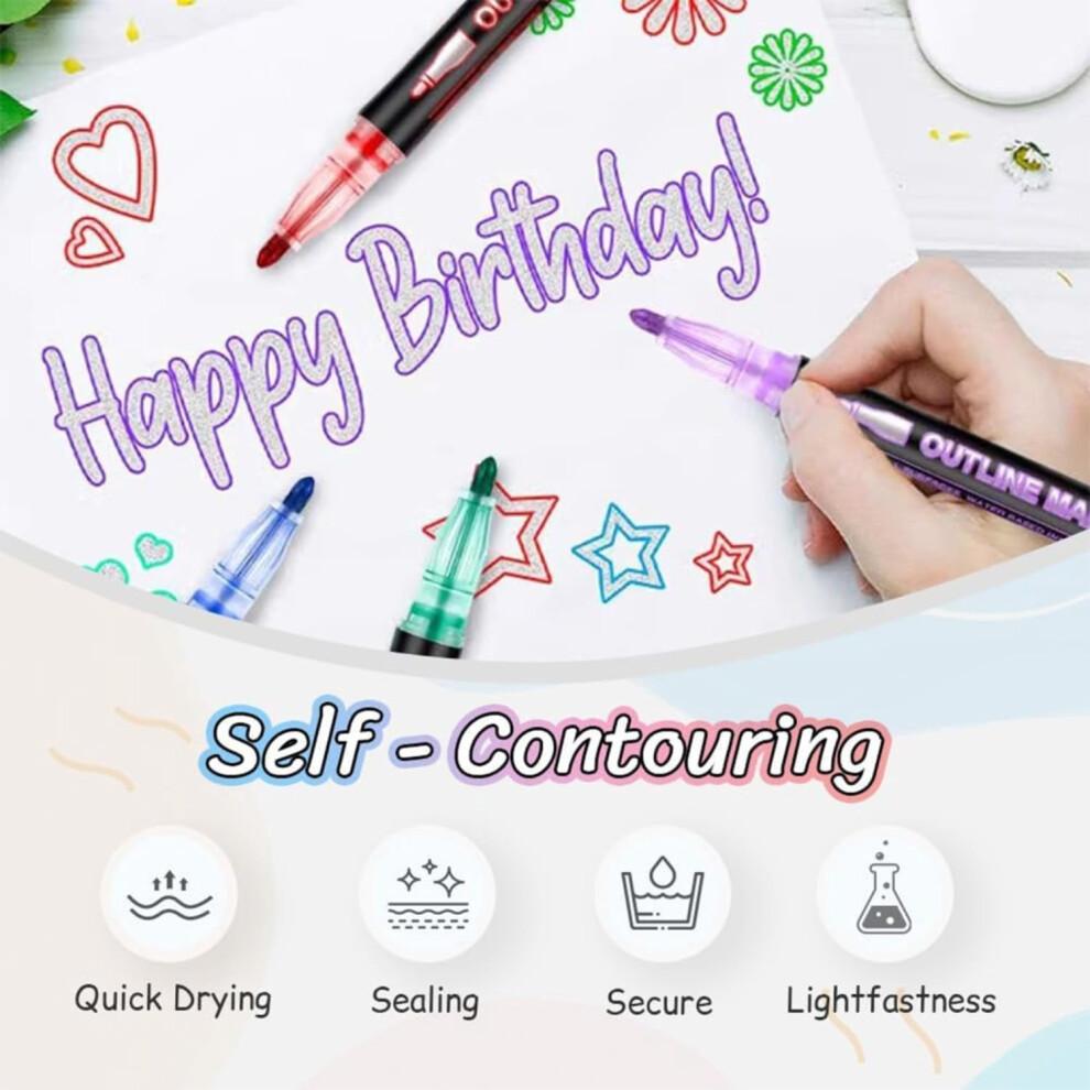 Double-Line Outline Marker Pens, Super Glitter Metallic, Quick-Drying Ink, Compatible with Drawing & Crafting