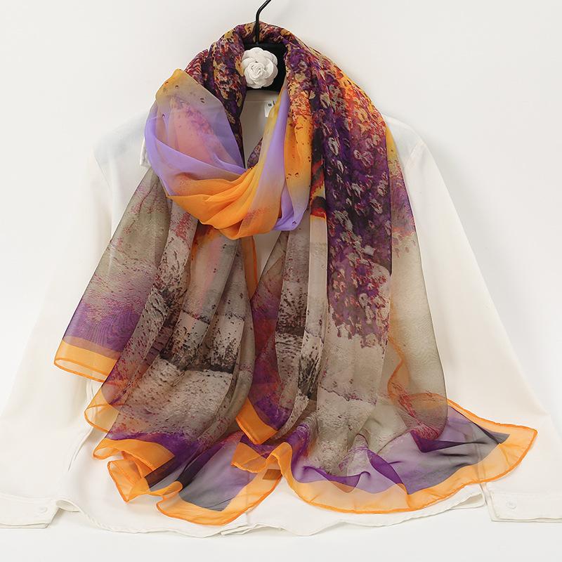 Silk Scarf for Women In Summer Beach Vacation Beach Towel Korean Style Fashion Printed Scarf Soft Yarn Protection Big Shawl