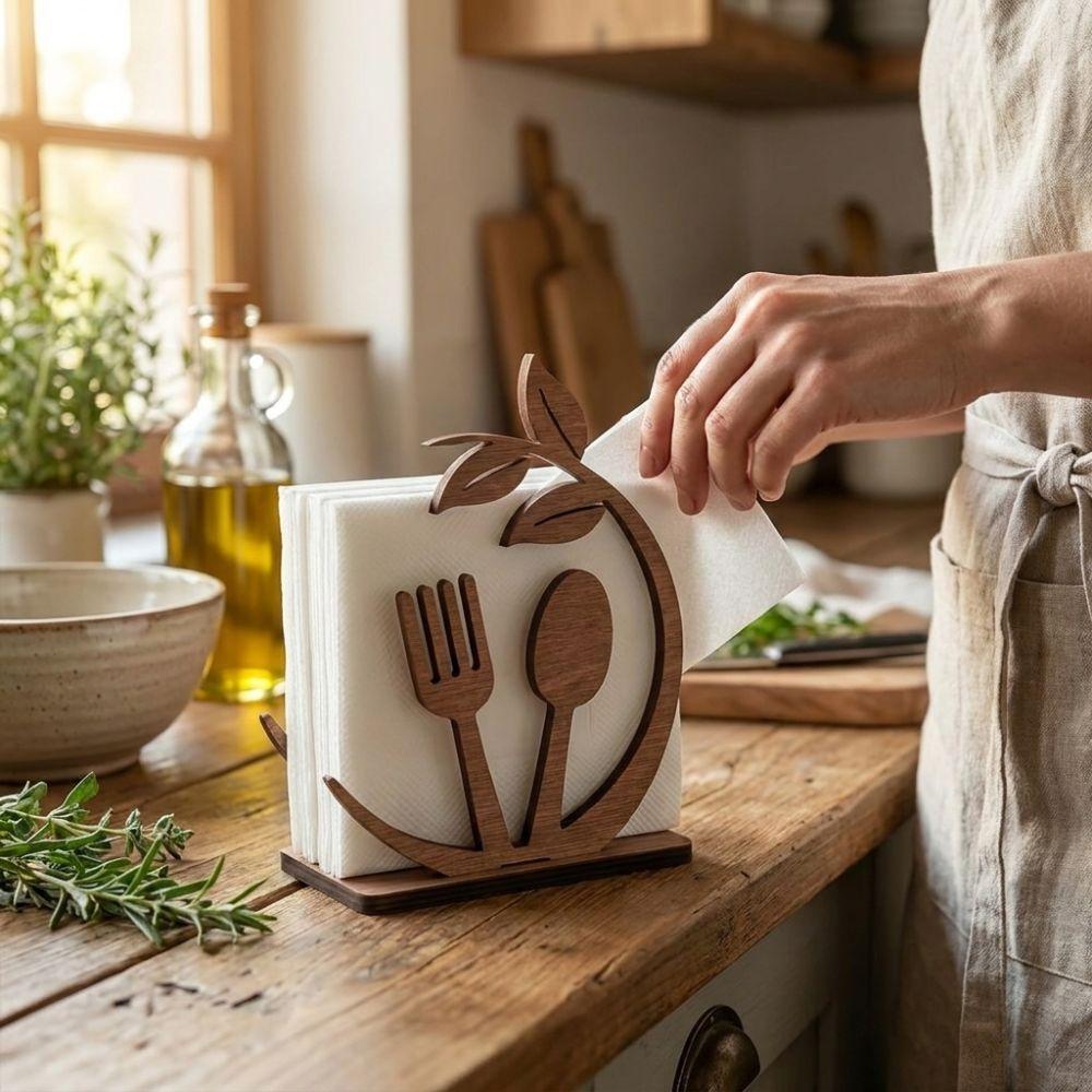 Rustic Paper Towel Rack Farmhouse Style Napkin Stand Vertical Tissue Dispenser Home Restaurant