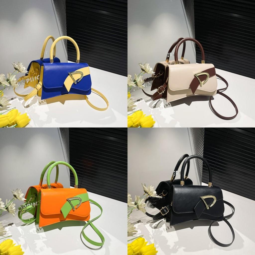 Fashion Blocked Color Belt Decoration Women Single Shoulder Small Square Bag