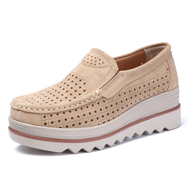 

Женская повседневная обувь на платформе с вырезами, клиновидные каблуки, из натуральной кожи, обувь-рокеры, лоферы с увеличением высоты 36 абрикосовый