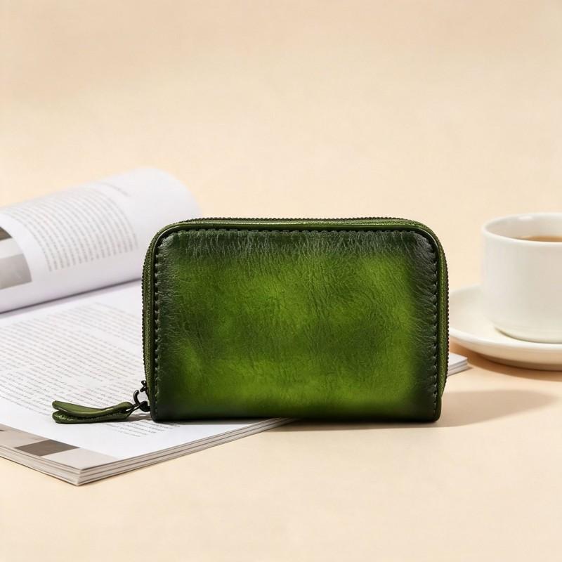 Genuine Leather Mini Card Holder Wallet Men Women Slim 2-Fold RFID-Blocking Case With Multiple Slots