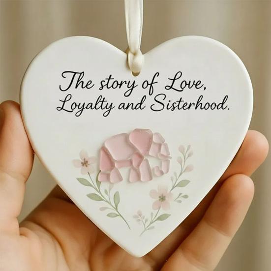 Elephant Friendship Heart Ornament Acrylic Heart-Shaped Sea Glass Friendship Decor Sea Glass Art Christmas Ornaments Gifts for Best Friends