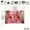 2D Fairy Tale Pink Castle Backdrop, Elegant Floral Princess Palace Background for Birthday & Studio