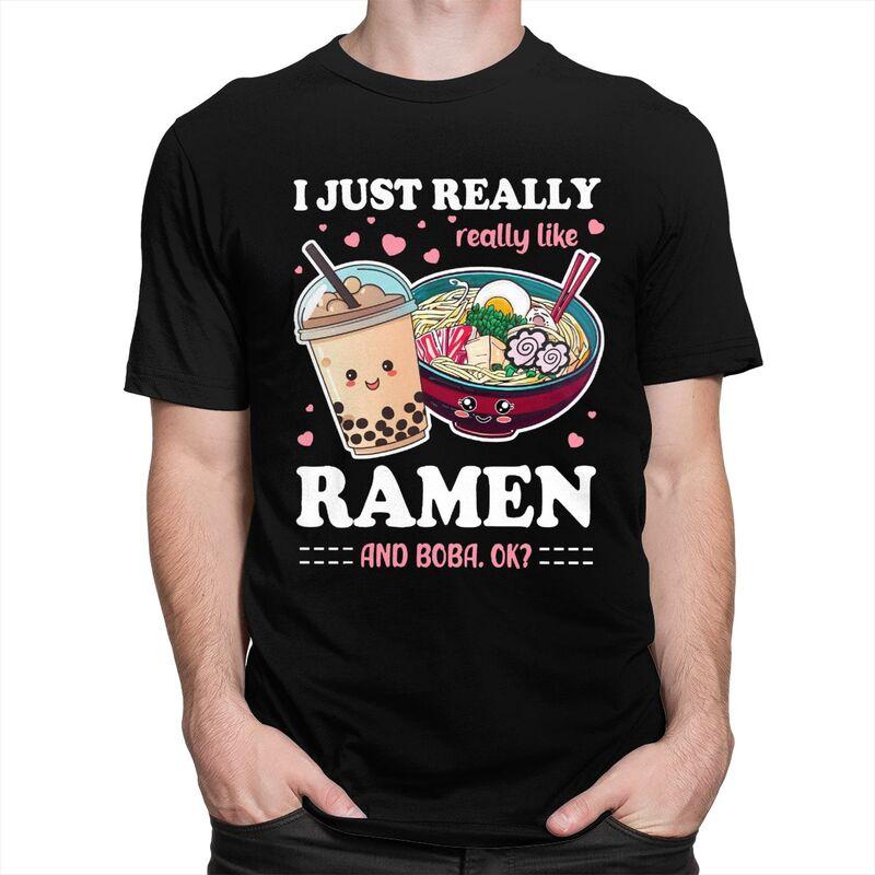 Custom Just A Girl Who Loves Ramen And Boba T Shirts Men 100 Cotton Tee Tops Tshirts ShortSleeve Tshirt Clothing