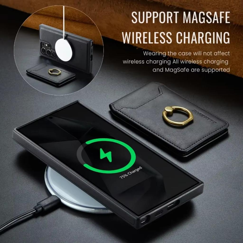 2-in-1 Magnetic Detachable Leather Case for Samsung Galaxy S26 S24 Plus S25 Edge S23 Ultra with Card Holder Ring Phone Wallet