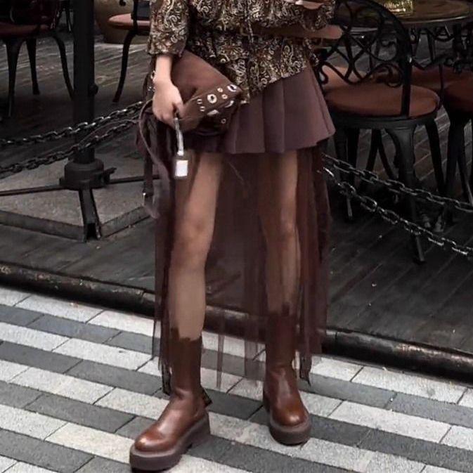 

Chic One-Shoulder Ruffle Sleeve Shirt & Mesh Pleated Skirt Set for Autumn 2026 S (85-95 lbs)