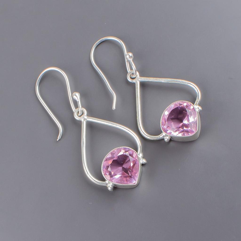 Piedra Preciosa Morganita Plata de Ley 925 Pendientes de Joyería Moderna Para Regalo Para Mamá EE-33-11