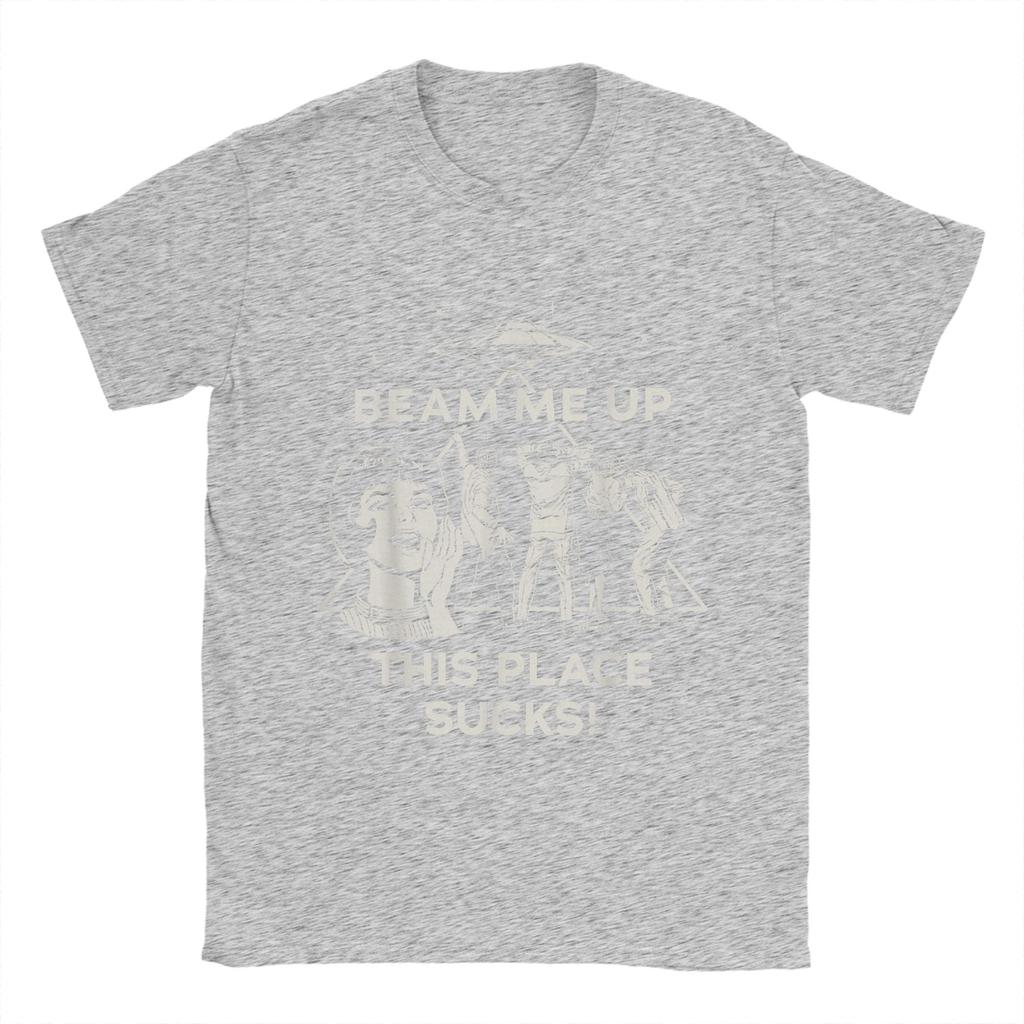 Harajuku T-Shirt Strand Beam Me Up Dieser Ort ist Mist! Hipster T-Shirts 100% Baumwolle T-Shirt für Herren Y2K-Muster Kurzarm-T-Shirts