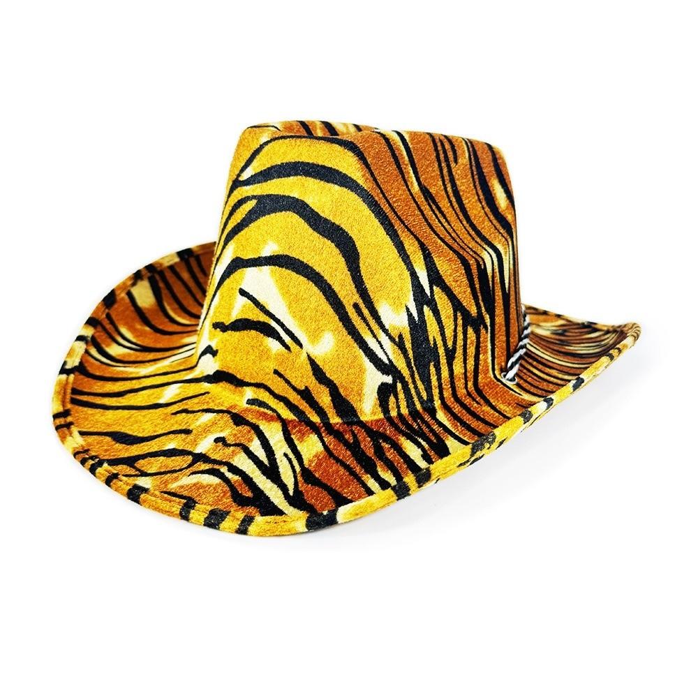 Cappello alla bombetta regolabile con stampa zebra, tigre, leopardo, cappello per cosplay, cappello da cowboy western alla moda