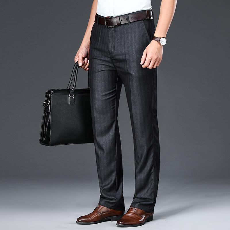 High End Striped Casual Trousers For Men, Middle-Aged Men, High Waisted Business Straight Leg Casual Pants