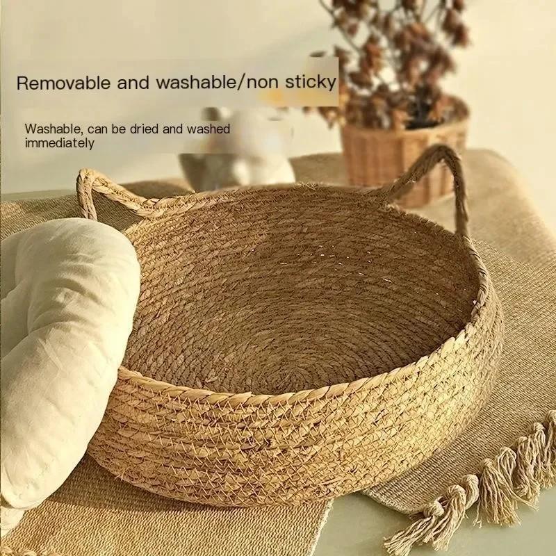 Reines handgeflochtenes Rattan Katzenbett Ganzjahres-Universal-Wärmematte abnehmbar waschbar Winter-Haustierbedarf
