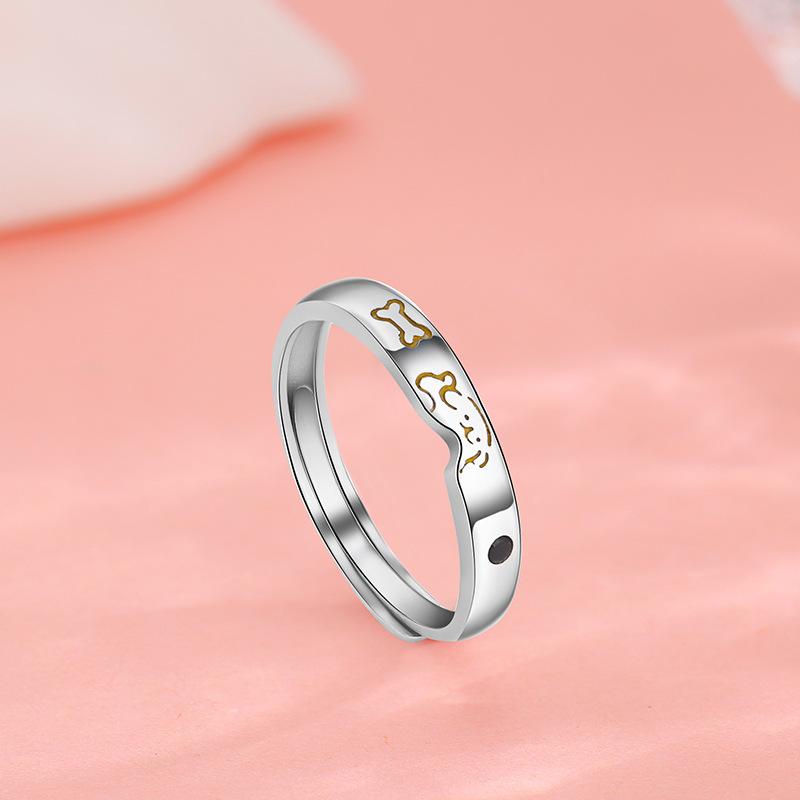 Anelli Dita in Argento Sterling 925 Gattino&Cane Gattino&Cucciolo Per Donne Uomini Coppia Matrimonio Fidanzamento Festa Gioielli Charm