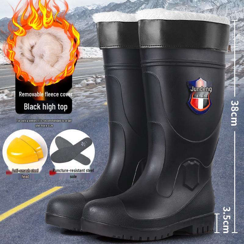Jun Deng Men's High-Top Waterproof Anti-Smash Puncture-Resistant Work Boots - Durable, Thick-Soled Rain Boots for Construction Sites.