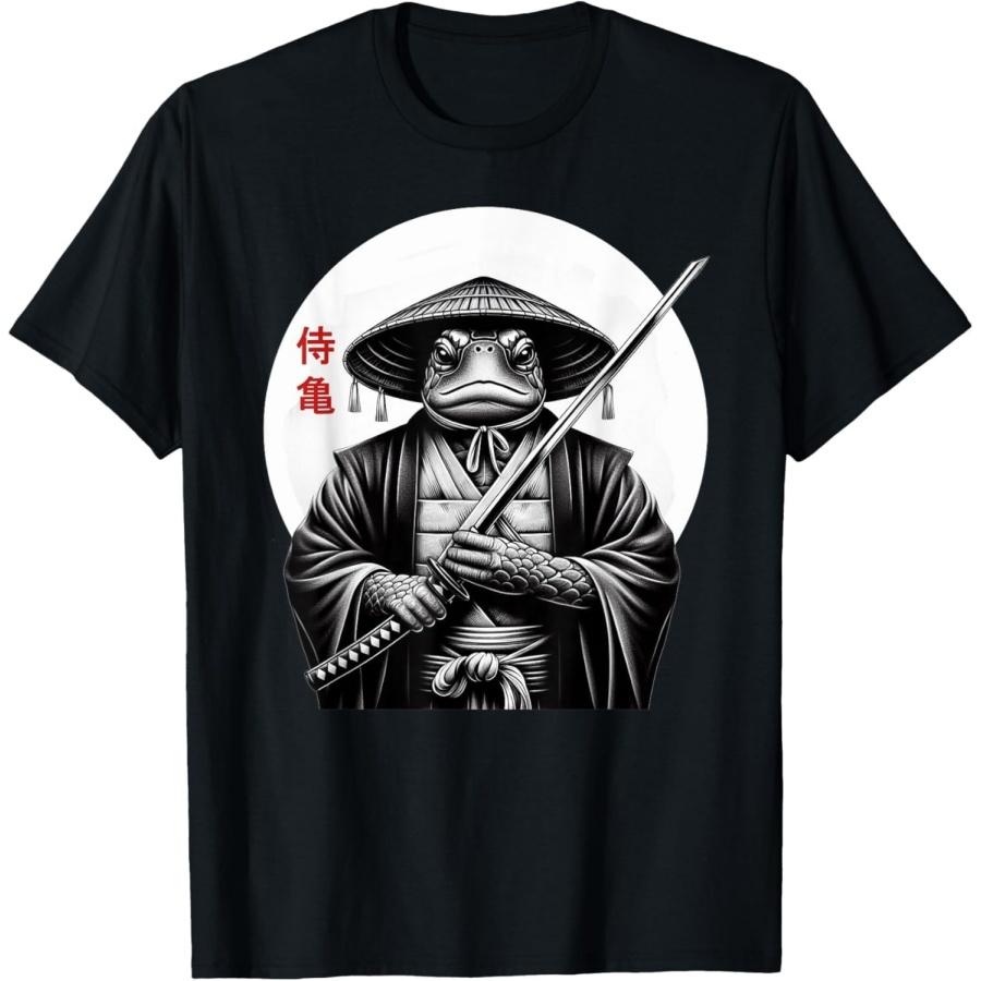 SHAAMOU Samurai Turtle Graphic Funny Japanese Streetwear Aesthet T-Shirt (Black, X-Large) S