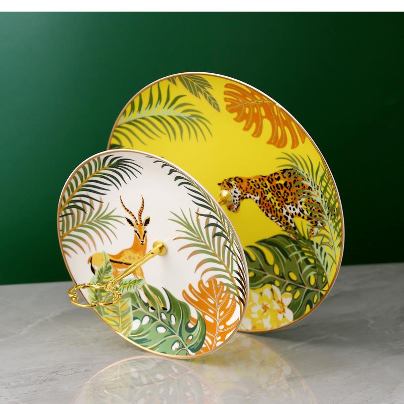Nordic Light Luxury Cake Stand Double Fruit Plate Fantasy Jungle Animal Tray Household Dim Sum Candy Ceramic Tableware