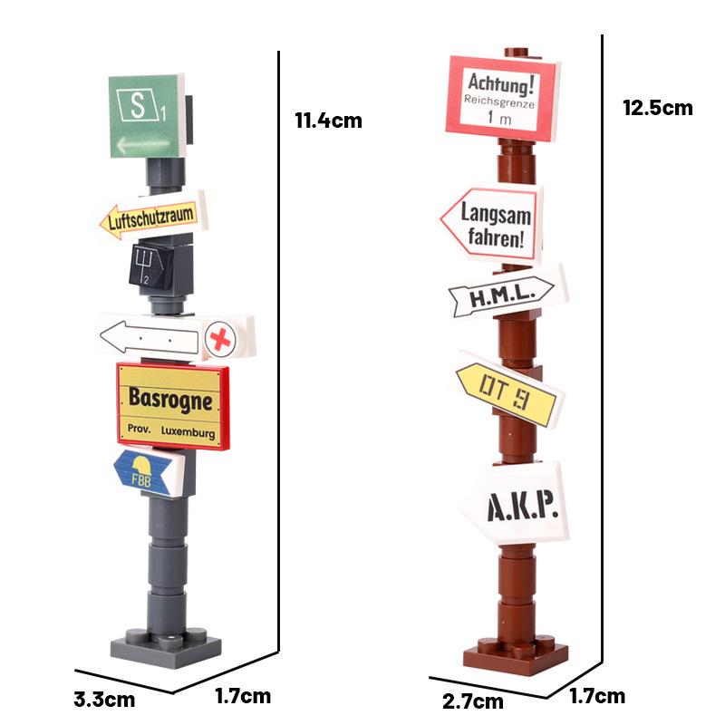 Military War Soviet German Soldiers Miniature Road Signs Map Printing Small Particles Assembled Building Block Toys