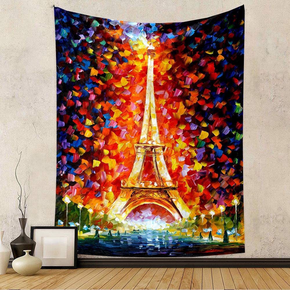 Eiffel Tower Tapestry Wall Hanging, Colorful Paris Oil Painting Art, Romantic Wall Decor for Bedroom Living Room Dorm