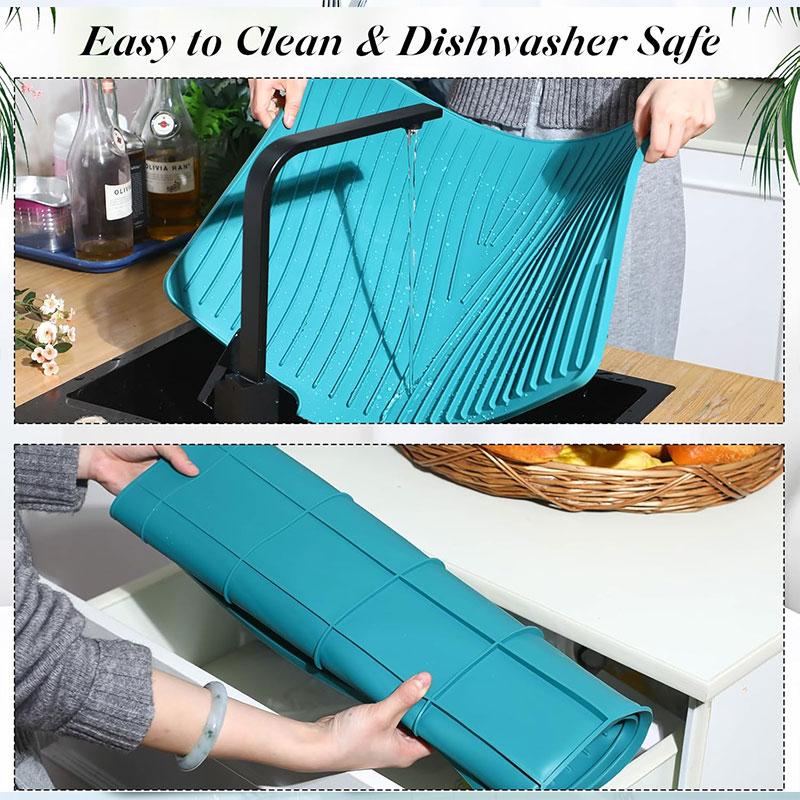 Silicone Tableware Drain Mat Anti Slip Sink Mat Slope Guide Bowl Dish Drying Filter Mat Heat Resistant Pad Kitchen Accessorie