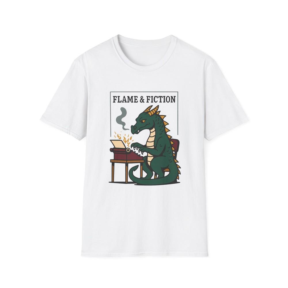 

Unisex Softstyle T-Shirt Whimsical Dragon Typing At Vintage Typewriter M