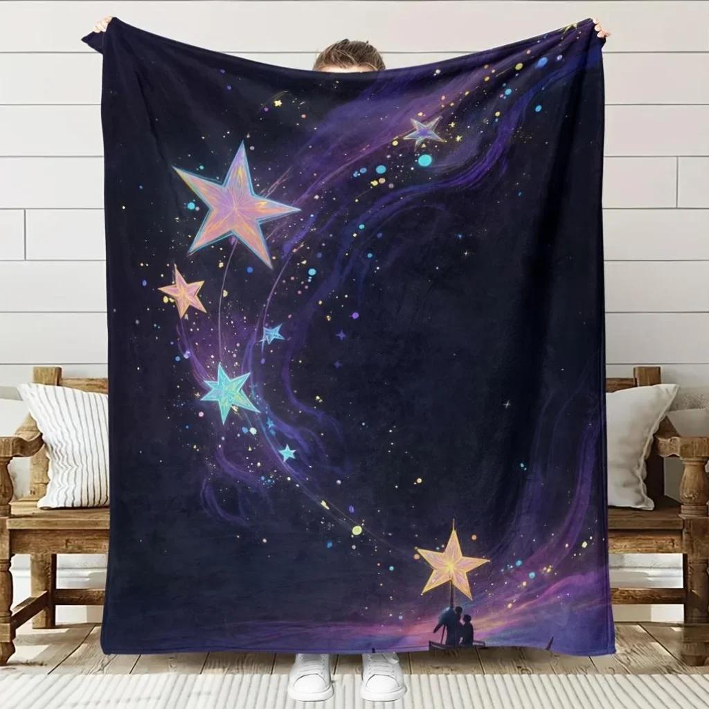 Starry Night Sky Throw Blanket Galaxy Stars Design in Deep Purple Blue Golden  Black Soft Flannellike Texture AllSeasons 75x100cm