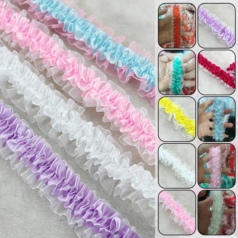 10 Yards Elastic Ruffle Lace Trim Ribbon 4cm Width Stretch Chiffon Fabric For Diy Sewing Toy Doll Garment Patchwork Accessories