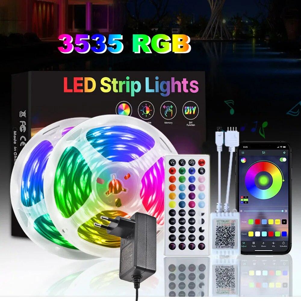 

EU 5M/10M/15M 3535 RGB 24V световая лента Bluetooth APP управление цветными лампами с дистанционным управлением для украшения дома, комнаты, телевизора 5m