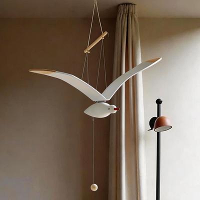 Hand Carved Wooden Seagull Hanging Wind Chime Aerial Pendant Flying Seagull Home Decor Window Nursery Children's Room Hanging