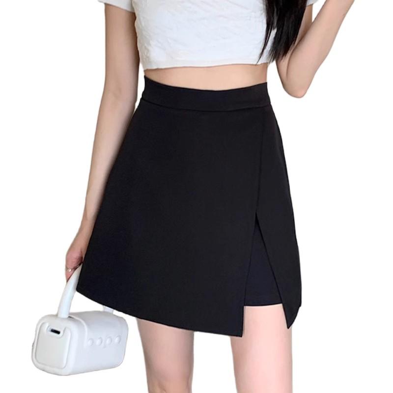 2024 Summer Women's Plus Size High Waist Black A-Line Midi Skirt