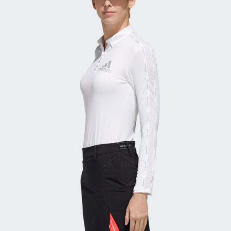Adidas Golf Sports Casual Comfortable Long Sleeve Polo Shirt Women Tops White FJ2448