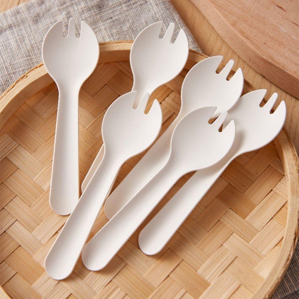 100Pcs Eco-Friendly Disposable Spoon Fork White Dessert Cake Scoop Mini Paper Fork Spoon  Household