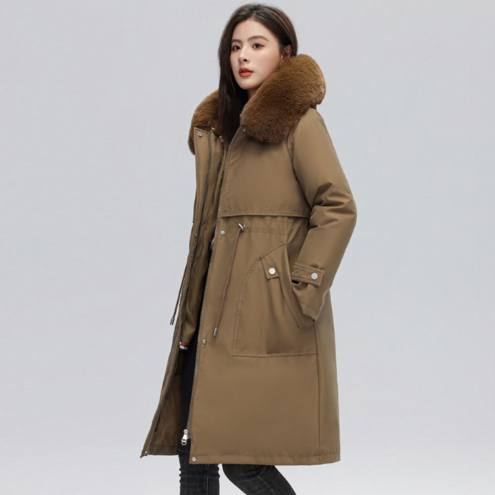 

New Pie Overcomes Women s Down Cotton Jacket Korean Version Waist Large Size Detachable Liner Long Down Cotton Jacket Coat Women 3XL кофейный