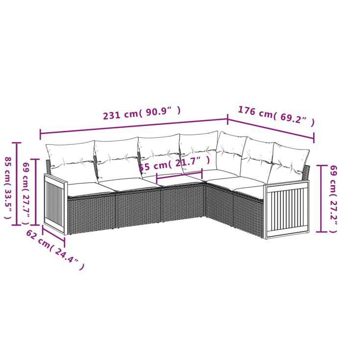 VidaXL Salon de Jardin avec Coussins 6 pcs, Canapés de Terrasse, Ensemble de Meubles de Patio, Mobilier d'Extérieur, Gris 3227684