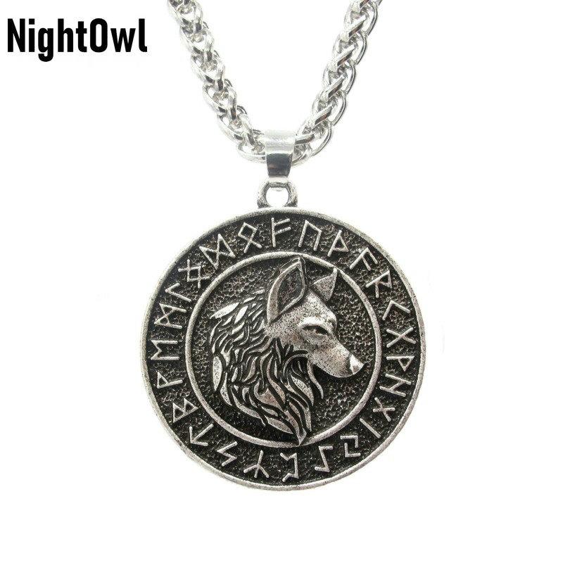 

Крутое мужское ожерелье с подвеской в виде головы волка в стиле норвежского викинга и руны Фенрира для мужчин и женщин