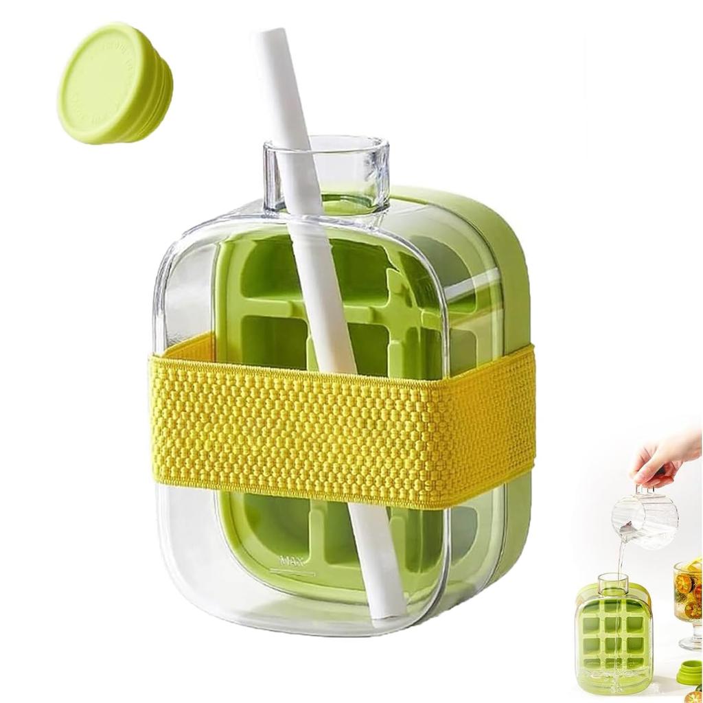 Ice Cube Mold Tray Water Bottle With Straps And Straw Silicone Ice Making Water Bottle Summer Cold Drink Bottle