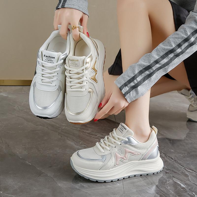 Mesh Breathable Sneakers Women's 2025 New Spring Casual Dad Shoes Show Small Feet, Lightweight Platform Running Shoes Women