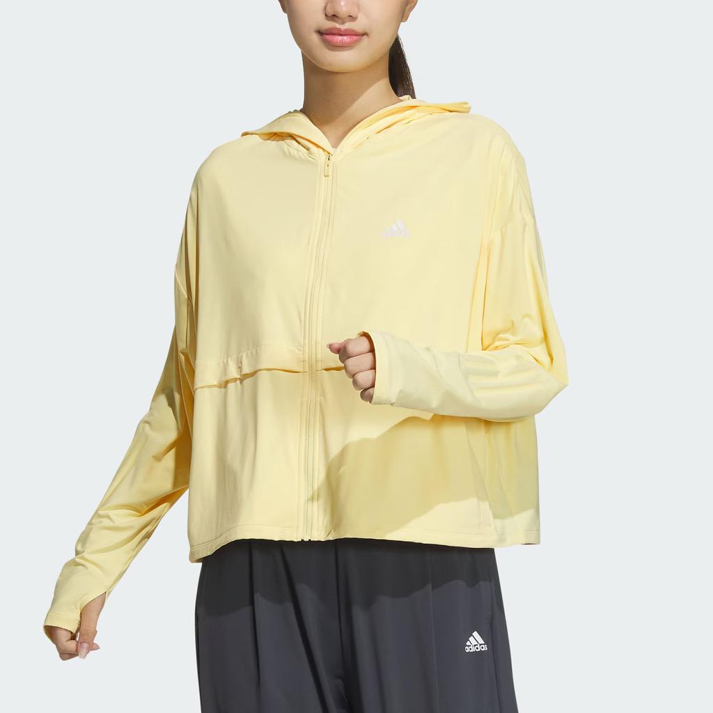 Adidas Minimalist Solid Color Logo Sports Casual Hooded Jacket Women Jackets Yellow JI7598