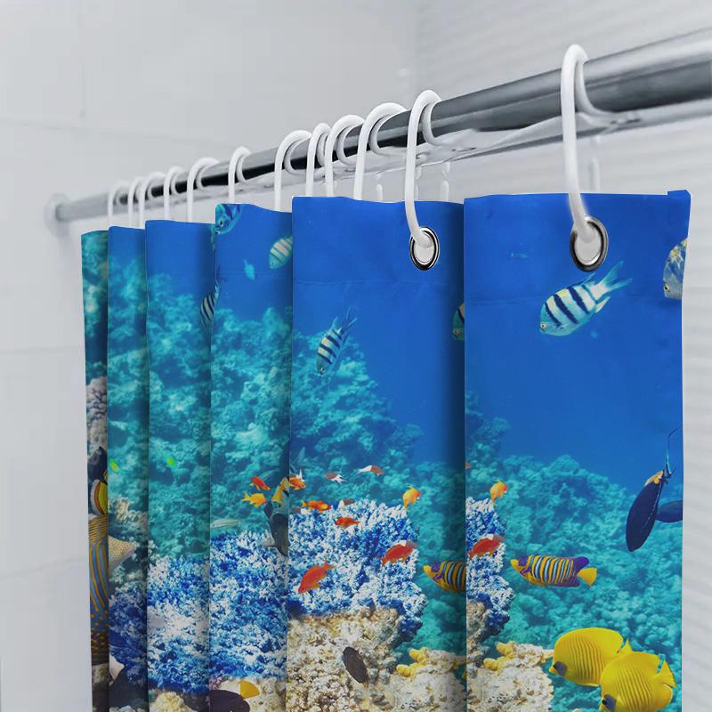 Vibrant Coral Reefs Fish Shower Curtain Bath Decor With Beautiful Marine Life Design For Home Decoration (Size: 180X240Cm)