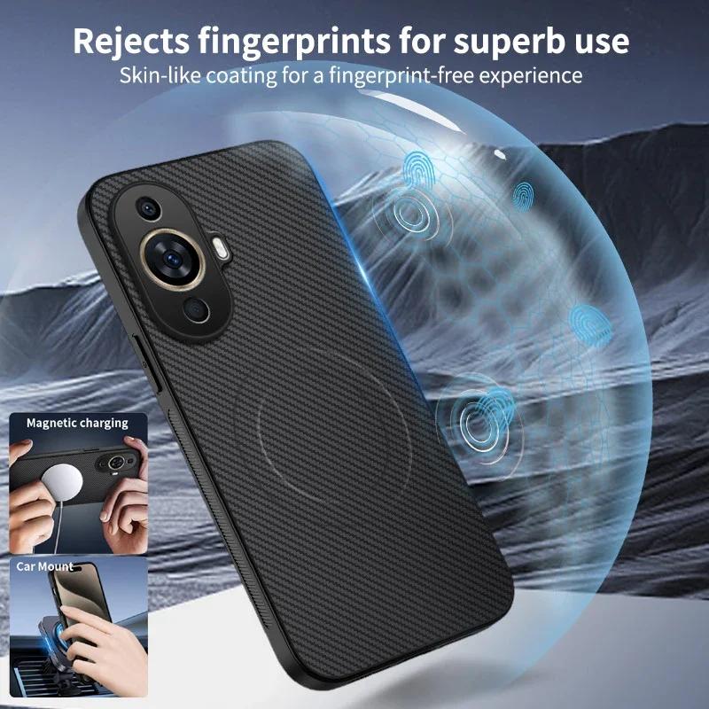 Carbon Fiber Texture Phone Case For Huawei nova 12 SE 12S 13i 11 Pro Magnetic Wireless Charging Silicone Soft Back Cover Cases