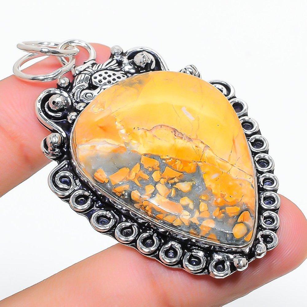 Malinga Jasper Gemstone Handmade 925 Sterling Silver Jewelry Pendant 2.44" T1v13