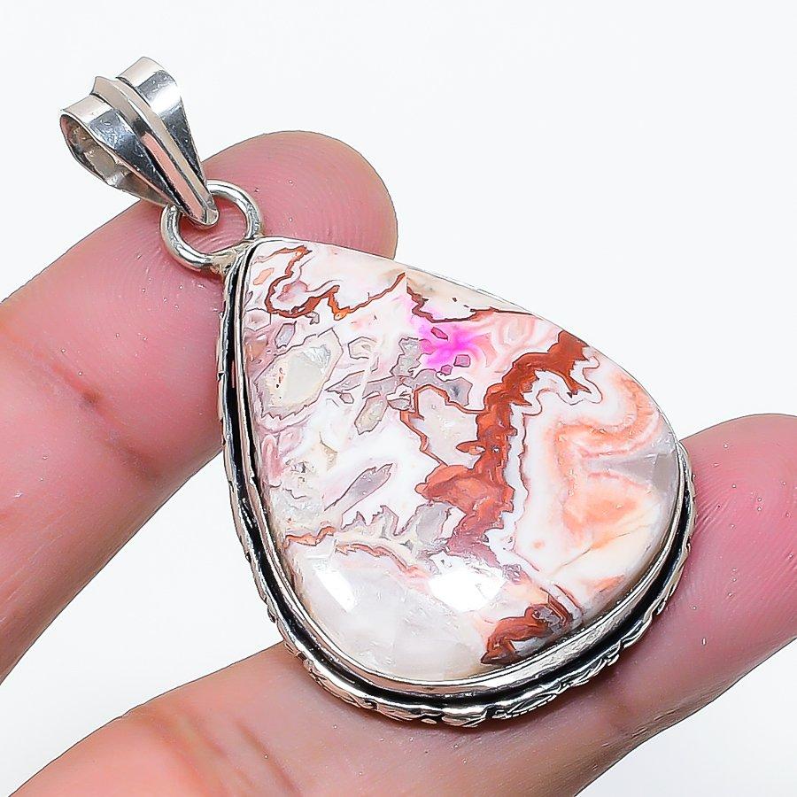Natural Laguna Lace Agate Gemstone 925 Sterling Silver Pendant 1.89  AP-15852