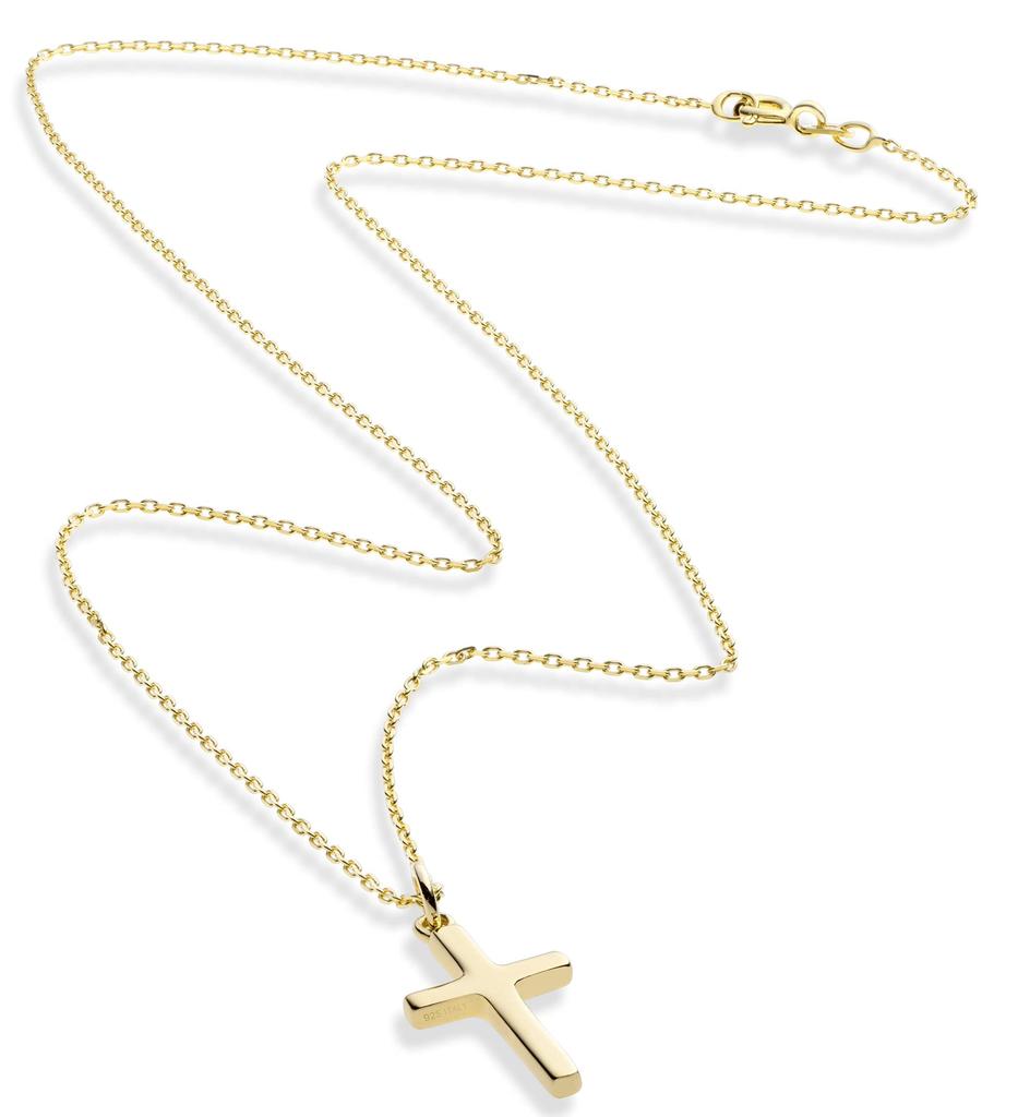 Miabella Italian 925 Sterling Silver or 18K Gold Plated Small Cross Pendant Necklace for Women, 18-inch Chain Included, Made In Italy, 22mm X 12mm,