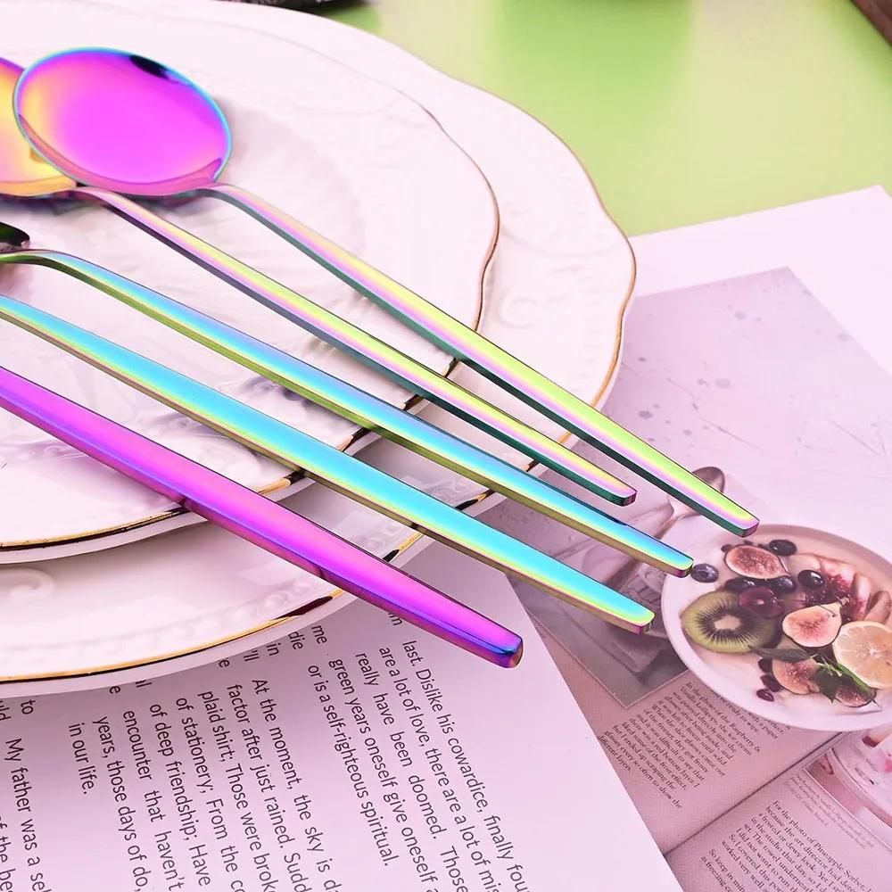 16 stk Rainbow Bestikk Bestikksett i rustfritt stål Kniv Kakegaffel Skje Middagsbestikk Kjøkken Sølvbestikk Bestikk